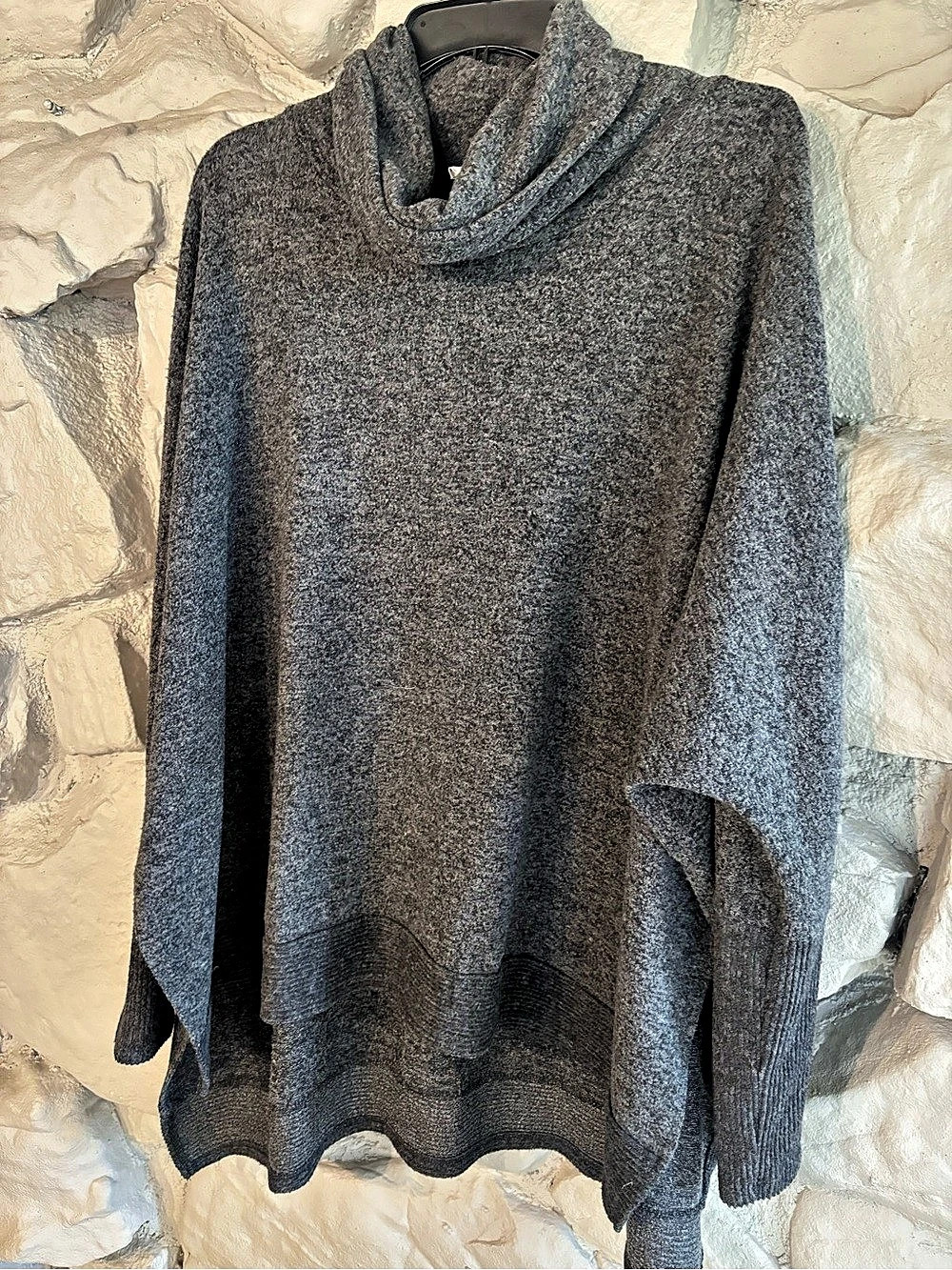 ZENANA Cowl Neck Poncho Sweater Gray Small